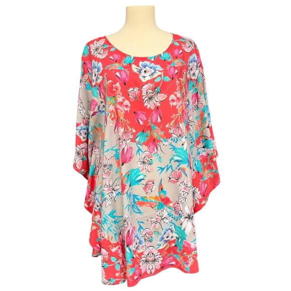 Tolani Tops - Tolani Collection Floral Boho Tunic Kimono Top LP Pink Blue Modal